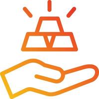 A hand holding a pile of gold and a light shining on it vector