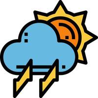 A cartoon sun and cloud with lightning vector