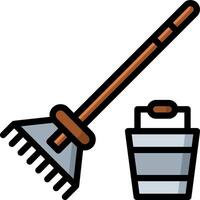 A rake and bucket icon on a white background vector