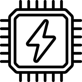 A black and white image of a cpu chip with a lightning bolt vector