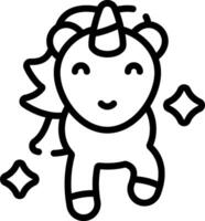 A unicorn is shown in a line drawing vector