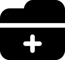 A black and white icon of a folder with a plus sign vector