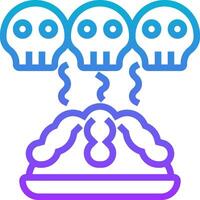A blue and purple icon of a pie with three skulls on top vector