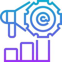 A blue and purple icon with a megaphone and a graph vector