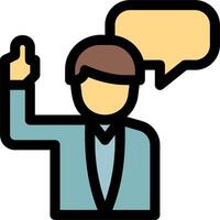 A man with a speech bubble and a hand up vector