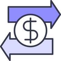 A dollar sign and arrows pointing in opposite directions vector