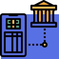 A bank machine and a building with a clock vector