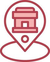 A red pin icon with a building in the center vector