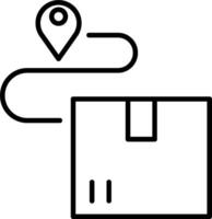 A black and white icon of a box with a map pin vector