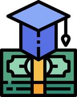 A graduation cap and money on top of a stack of money vector