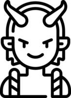 A black and white line icon of a devil vector
