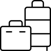 Two suitcases are shown in black and white vector
