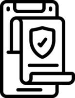 A black and white icon of a document with a shield vector