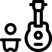A guitar and a cup are shown in black and white vector