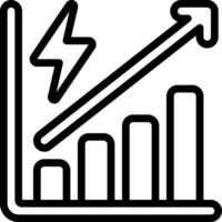 A black and white icon of a bar graph with a lightning bolt vector