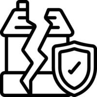A broken down house with a shield icon vector