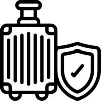 A black and white illustration of a suitcase with a shield vector