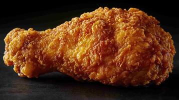 A close up of a fried chicken on a black surface photo