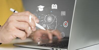 Human with technology internet learning and study online class webinar technology, e-learning. photo