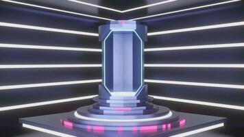 Blue and glow luxury podium pedestal product display and blue box background 3d rendering video