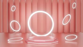 Red and glow luxury podium pedestal product display and white light box background 3d rendering video