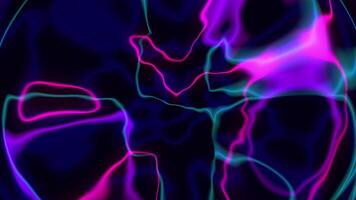Magic ball of purple, pink and green glowing neon light energy surrounds a high-tech digital ball core of wave lines of light rays and energy particles. Abstract background. in 4k high quality, video