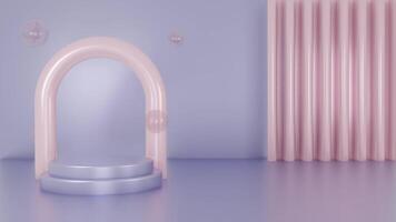 Pink platforms on pink background. Empty space to showcase your beauty product. Three dimensional illustration video