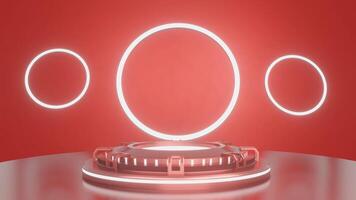 Red and glow luxury podium pedestal product display and white light box background 3d rendering video