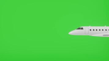 3D airplane flies with blank space banner on green screen background, side view, chroma key, isolated background video