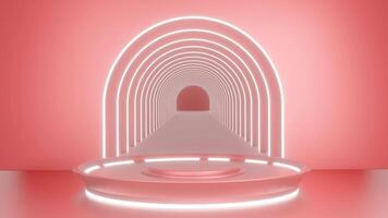 Red and glow luxury podium pedestal product display and white light box background 3d rendering video