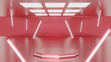 Red and glow luxury podium pedestal product display and white light box background 3d rendering video