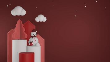 3D red background christmas or natal with minimalist podium, suitable for product promotion video