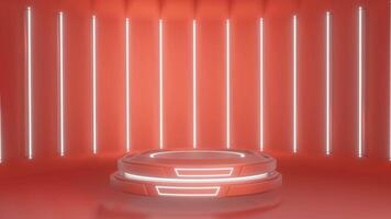 Red and glow luxury podium pedestal product display and white light box background 3d rendering video
