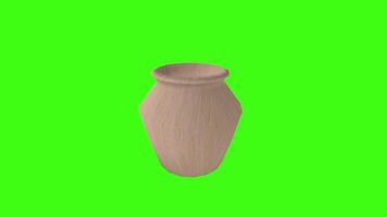 3D rendering of a clay pot on a bright green background video