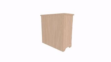 3D rendering of a wooden cabinet with open drawer and door video