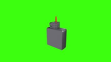3D rendering of a black lighter with a red flame on a green background video