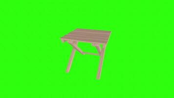 Realistic 3D rendering of a wooden folding table on a green background video
