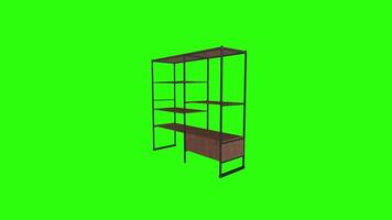 3D rendering of a modern shelving unit on a green background video