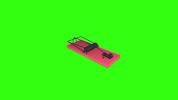 3D rendering of a large mouse trap on a bright green background video