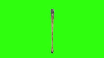 Realistic 3D rendering of an axe on a vibrant green background video