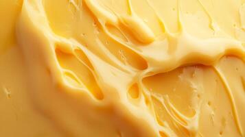 Indulgent Cheese Texture. Close-Up Shot of Delicious Melted Cheese Stretching Apart in Warm Light photo