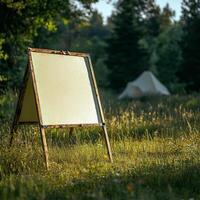 Summer Adventure Awaits. Outdoor Billboard Mockup Showcasing Camping and Hiking Lifestyle photo