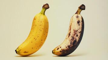 Contrasting Beauty. Fresh and Bruised Bananas Showcased Against a White Background photo