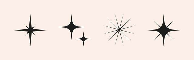 Set of shiny star, sparkle, sun shapes. Abstract glow, explosion and blink effects for celebrate party design. Twinkle glitter and flash graphic elements. Isolated illustrations. vector