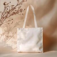 Stylish Eco-Friendly Tote Bag Mockup. Organic Cotton and Bamboo in Soft Pastel Colors photo