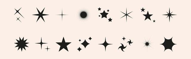 Set of shiny sparkle, swirl, star and sun shapes. Abstract glow, explosion and blink effects for celebrate party design. Twinkle glitter and flash graphic elements. Isolated illustrations. vector
