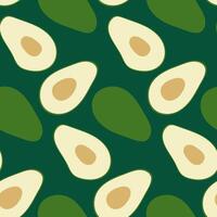 Seamless Avocado Pattern - Fresh Green Avocado Halves and Whole on Dark Background vector