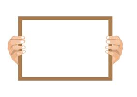 Blank whiteboard with human hands holding it on both sides vector