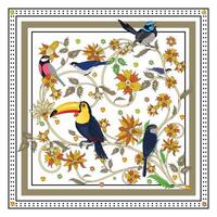 Square Flower and Birds Print, Flower placement with Different Birds . vector