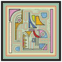 Geometric Abstract Square Scarf. Geometric Pattern in Bohemian Style. Hand Drawn Artwork with Colorful Shape. Minimalist Print. vector